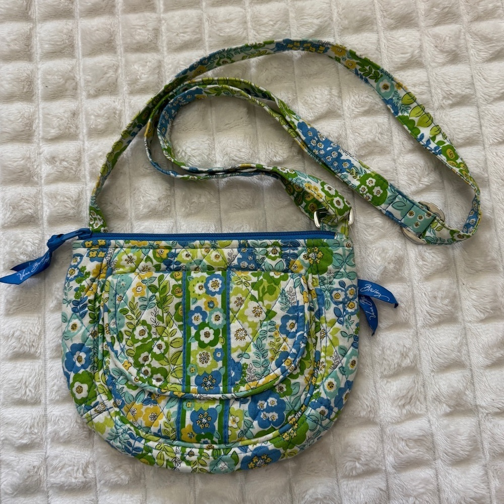 Vera Bradley Lizzy Crossbody Handbag English Cottage Floral Green Blue Yellow